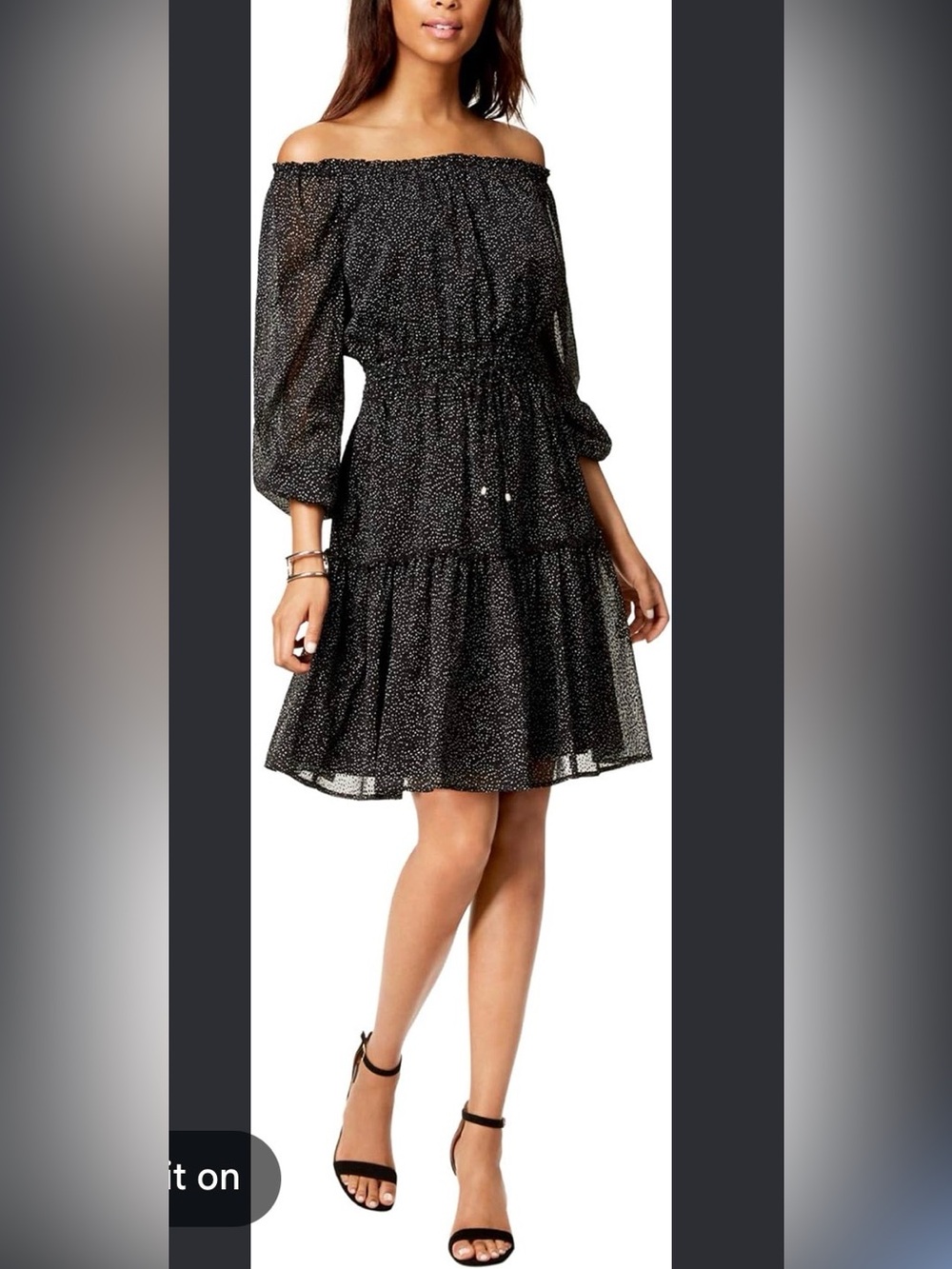 Tommy Hilfiger Black Speckled Long Sleeve Tiered Dress